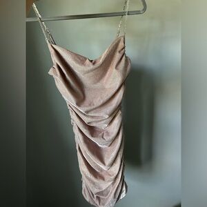 AKIRA light pink glitter embellished mini dress